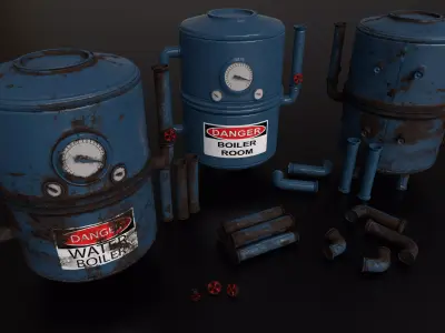 Water boiler pack pipes pack 5 parts boiler 11 parts Low-poly 3D model