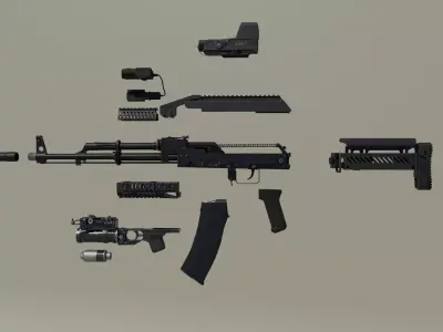 AK-74 Zenit Tactical Modular Assault Rifle Low-poly 3D model