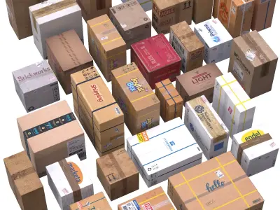 Closed Cardboard Boxes Box Set of 31 Low-poly 3D model