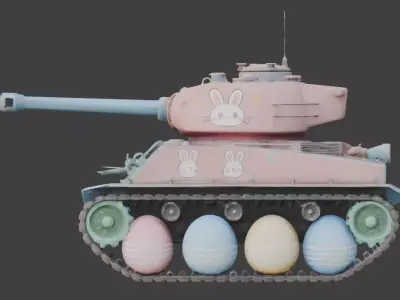  EASTER TANK WITH EGG WHEELS Low-poly 3D model