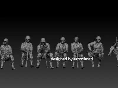 WW2 7 SITTING AMERICAN SOLDIERS FOR STUDEBAKER GMC CCKV TRUCK 3D print model