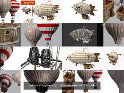 balloon vintage airship    high-poly textured 3D Model Pack