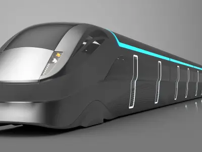 Futuristic Train with Cars Silver 3D model