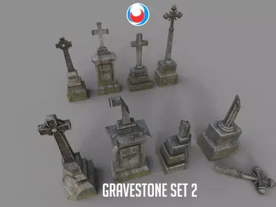 Cemetery gravestone set 2 Low-poly 3D model