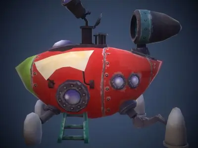 Spaceship model with rocket Low-poly 3D model