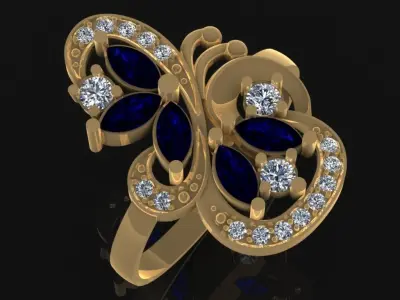 SpringButterfly Ring Part of garniture 3D print model 3D print model