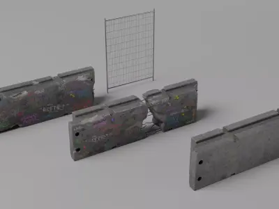 Damaged Graffiti Concrete Barrier - Game Ready Low-poly 3D model