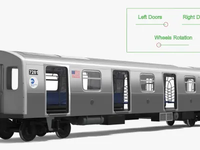  R160 Middle Subway Car with Sliding Side Doors Silver Rigged 