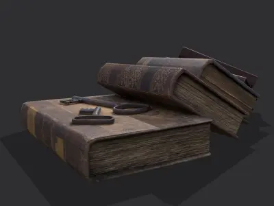 Medieval Books and Key  Low-poly 3D model