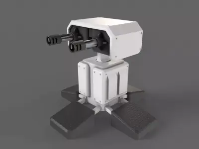 PBR Turret Gun 05 White Low-poly 3D model