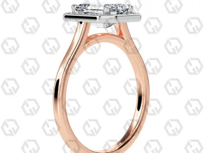 Ring 183 Emerald Shape Cathedral Halo with Gems 3D print model