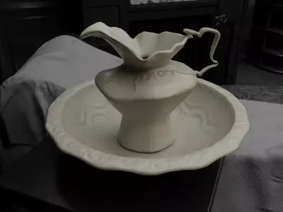 Vintage Pottery Pitcher And Wash Basin Free low-poly 3D model