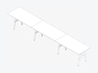 Desk - Timberline - Workstation - Sgl - Side - 3 - Person - Mid Low-poly 3D model