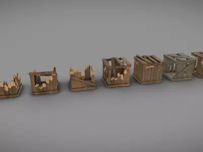 Damaged Crates  Low-poly 3D model