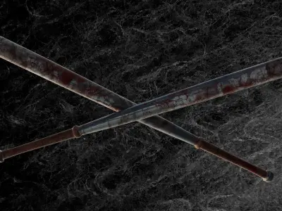 POST APOCALYPTIC MELEE WEAPON NAILED STEEL BAT BLOOD STAINED Low-poly 3D model