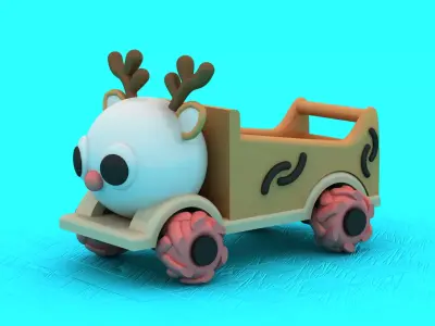 3D Cute Reindeer Toy Car with Colorful Wheels 3D print model