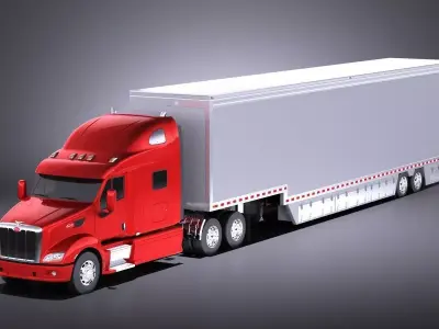 Peterbilt 587 2017 truck with trailer VRAY 3D model