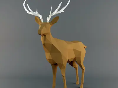 DeerLowpoly deer with antlers Low-poly 3D model