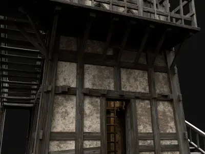 ENTERABLE AAA NEXT GEN MEDIEVAL CITY TOWN TOWER WATCHTOWER Low-poly 3D model