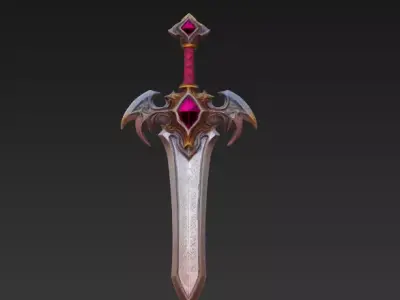 Ruby Winged Fantasy Sword - Low Poly 3D Weapon Low-poly 3D model