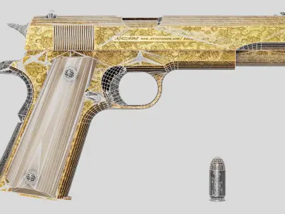 Colt M1911 Golden Carved Version Low-poly 3D model