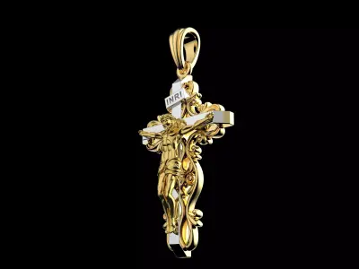 Luxury Gold Crucifix Pendant 3D Model Jesus Cross Jewelry 3D print model