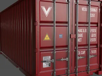 PBR 20 ft Shipping Cargo Container Version 1 - Red Low-poly 3D model
