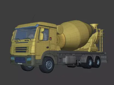 Generic Cement Mixer Truck - Flatbed Semi Trailer - Dump Tipping 3D model