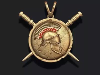 Spartan Helmet Shield Sword pendant 3D print model