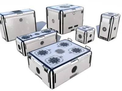 Sci Fi dirty white cargo crates Low-poly 3D model
