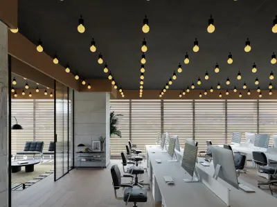 Modern Office Interior with Pantry and Meeting Room 3D model