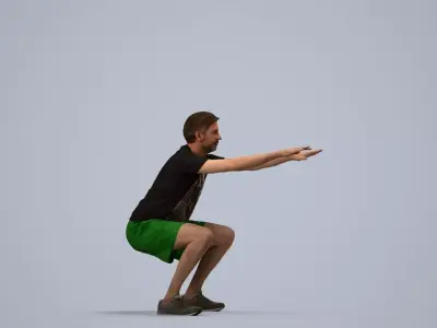 00107Floris008 - Adult Caucasian male crouching during exercise 3D model