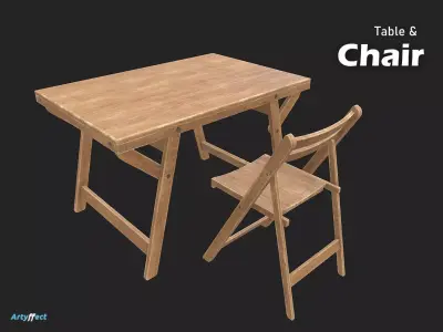 Army WW2 Field Table and chair Low-poly 3D model