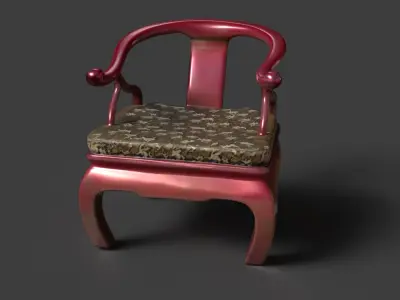 Chinese ancient wooden armchair  Low-poly 3D model