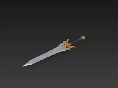 Golden Ornate Fantasy Sword - Low Poly Stylized 3D Weapon Low-poly 3D model