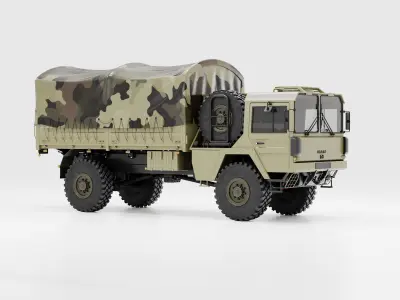 MAN KAT1 Rheinmetall 4x4 Flat Bed - Tent 3D model