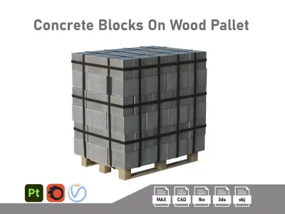 Concrete Blocks On Wood Pallet Low-poly 3D model