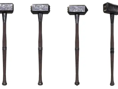 Modular Melee Hammer Pack Low Poly Procedural Weapon Parts Pack Low-poly 3D model