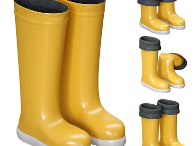 Yellow rubber boots 3D model