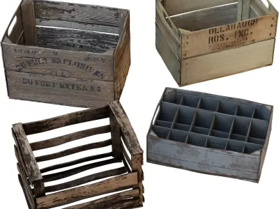 Old Wooden Boxes Low-poly 3D model
