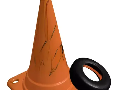 Distressed Traffic Cone and Tire 3D model
