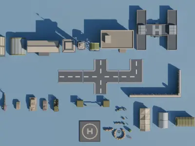 Desert military base Low-poly 3D model
