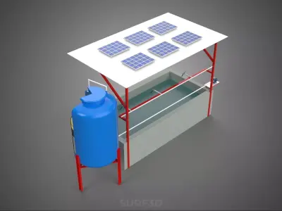 SOLAR CELL RECIRCULATION PUMP WATER FILTER FISH POND AQUACULTURE 3D model