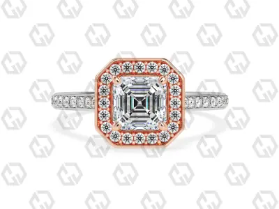Ring 191 Asscher Shape Cathedral Halo pave set with Gems 3D print model