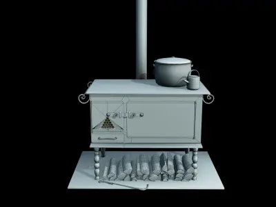 Gameready furnace wood burning stove Low-poly 3D model