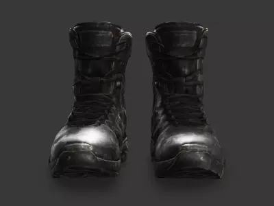 Worn Black Tactical Combat Boots Low-poly 3D model