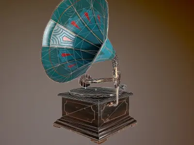 Gramophone LowPoly PBR GameReady Unity Unreal Low-poly 3D model