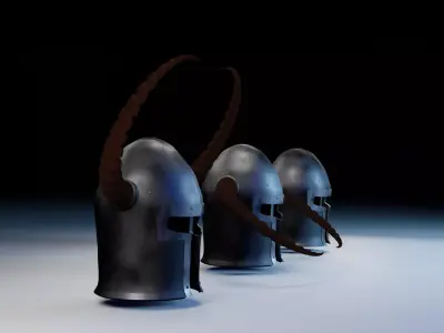 helmet three spartan helmets with horns 3D model
