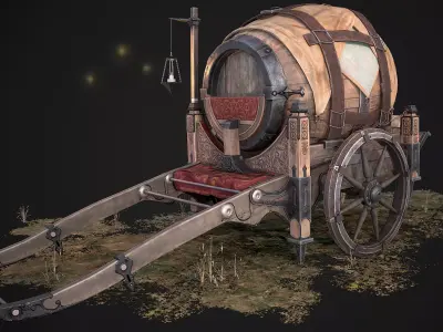 Medieval Wooden Cart Low Poly PBR Game Ready 3D Model Low-poly 3D model