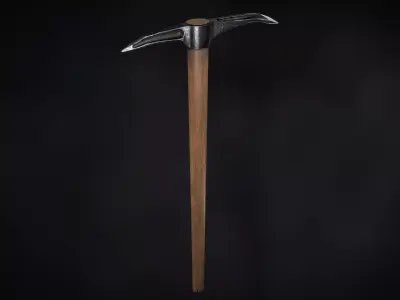 Pickaxe PBR Low-poly 3D model axe with wooden handle Low-poly 3D model